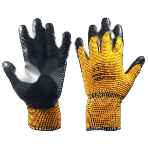 GT050220 
Gant tricoté nylon jaune enduit de nitrile noir