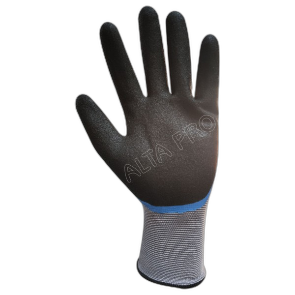 GT050250 Gant tricoté nylon 3/4 double enduit nitrile noir/bleu