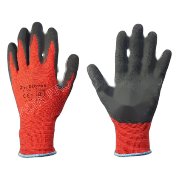 GT051000 
Gant tricoté nylon rouge enduit en latex crêpé noir