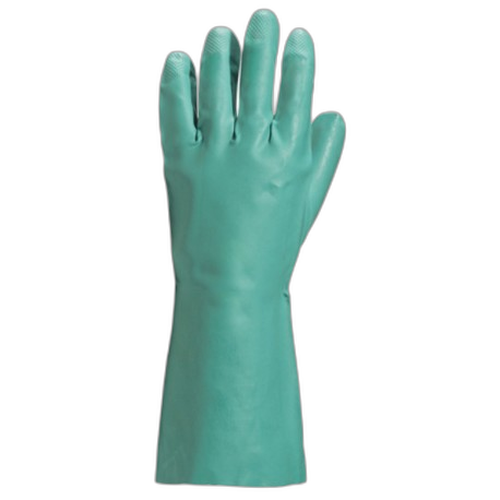 GT080110 
Gant en acrylonitrile vert floqué coton L = 32 cm EP = 0,38 mm