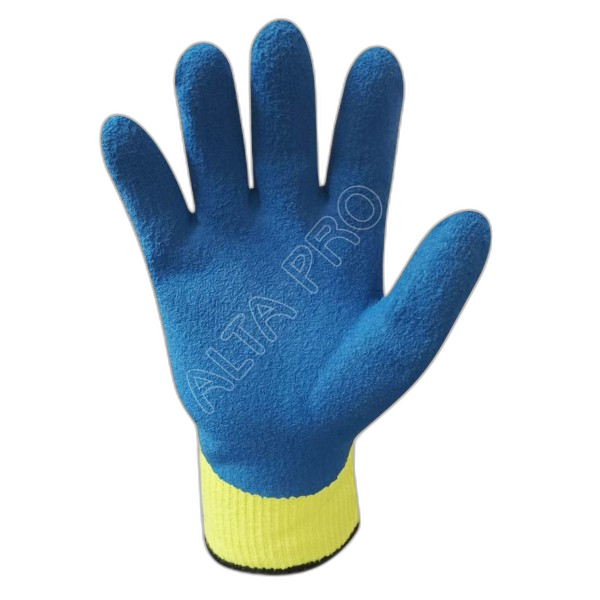 GT090010 Gant anti-froid en acrylique jaune enduit latex crêpé bleu