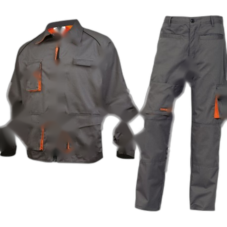 HT011306 
Veste et pantalon en serge gris garni orange