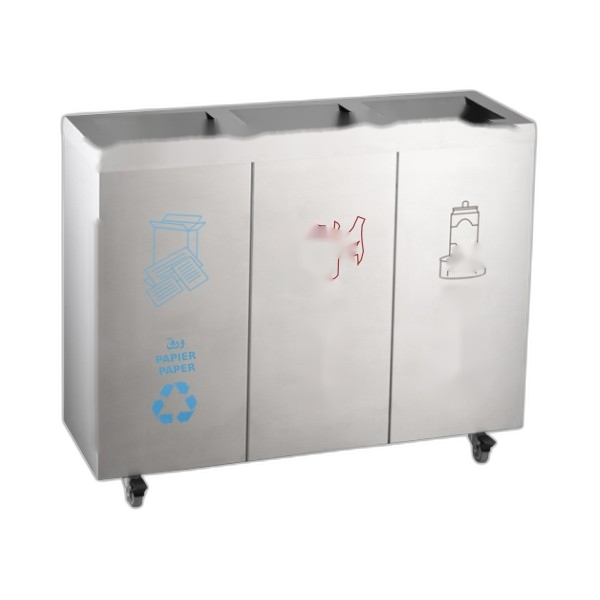 GA010500 Poubelle de tri selectif en inox AISI 304 trois bacs 30 x 90 x 60 cm