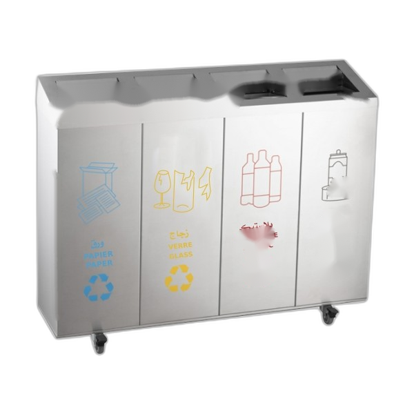 GA010510 Poubelle de tri sélectif en inox AISI 304 quatre bacs 25 X 100 X 60 CM